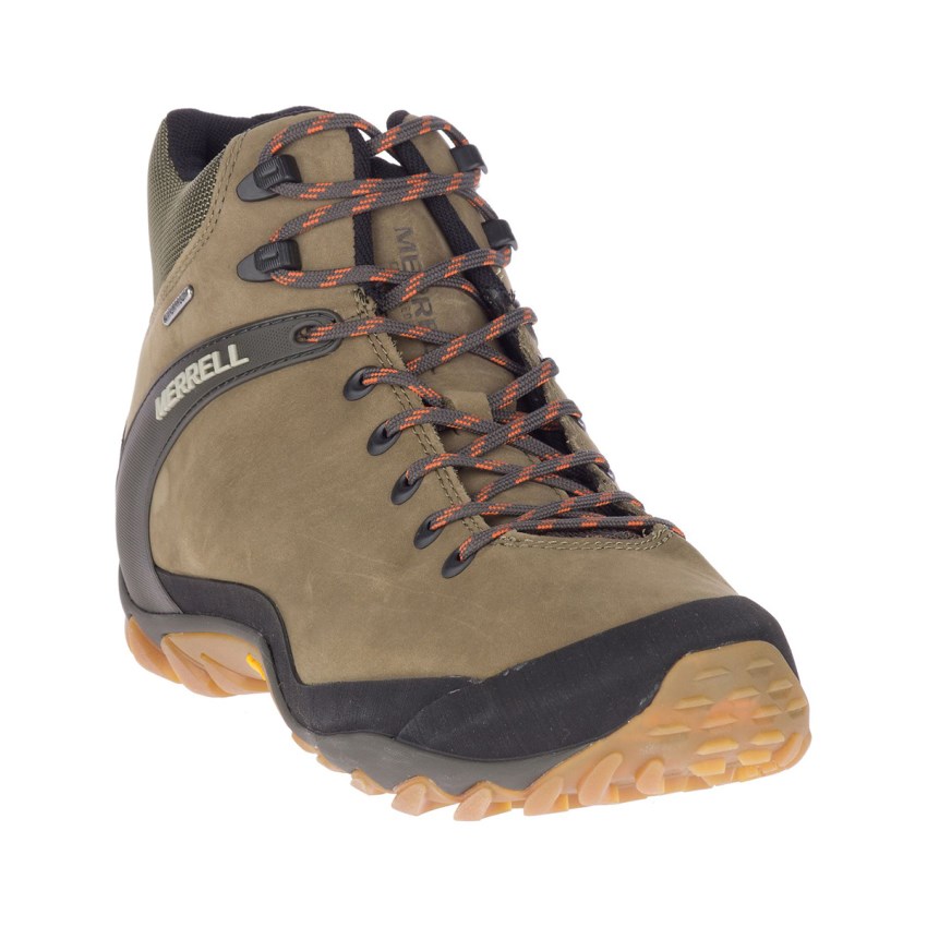 Chaussures Randonnée Merrell Chameleon 8 Leather Mid Waterproof Vert Olive Homme | C.C.THZH